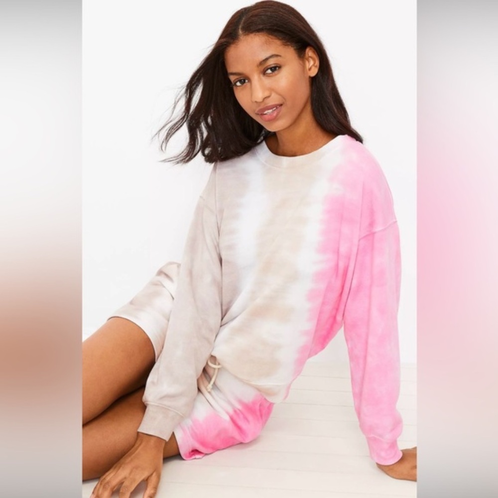 Lou & Grey Tie Dye Cotton Terry Sweatshirt in Pink Tan and Brown Size XS